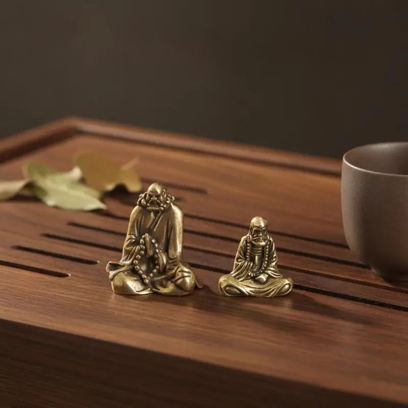 (.) Vintage Brass Zen Meditation Figurine Hand-Cast Antique Tea Pet For Desk, Tea Table & Mindful Space Decor