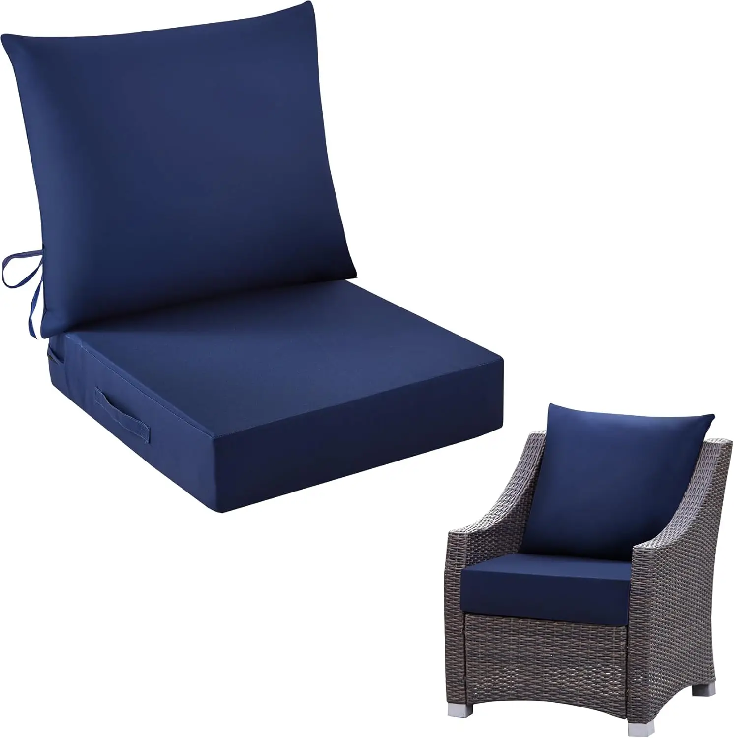 

24x24 Inch Outdoor Chair Cushion Set, Waterproof & Fade Resistant Patio Cushions with Ties, Navy Blue