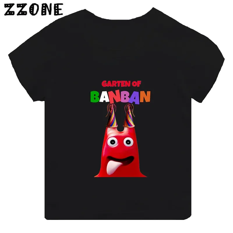 Hot Game Garten of Banban Print Cartoon Kids T-shirt Girls Clothes Baby Boys Black Short Sleeve T shirt Children Tops TH5846