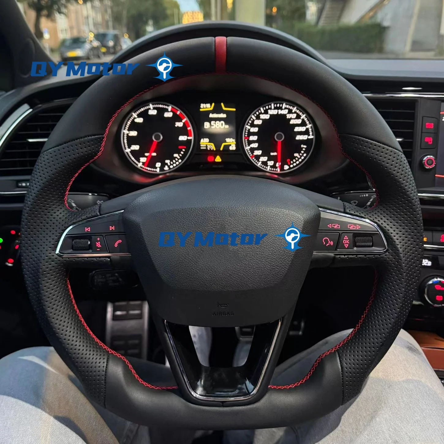 

Кожаный руль для Seat Leon Cupra FR 5F MK3 2013-2020, перфорированный кожаный руль, модификация, аксессуары, красный