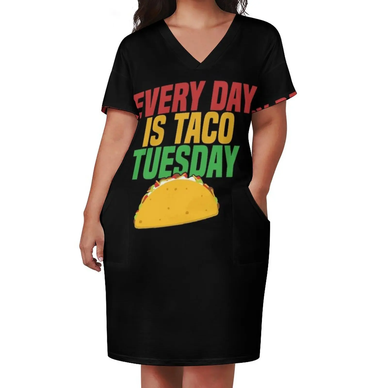 Funny Taco Shirt, Every Day Is Taco Tuesday Cinco De Mayo Loose Pocket Dress purple dress women clothes