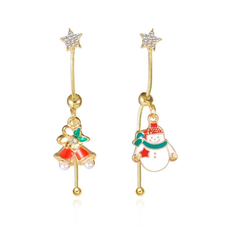 Sparkling Alloy Diamonds Snowman Earrings For Women Seasonal Party Long Dangle Jewelry E0BF
