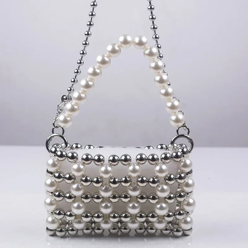 

New Dinner Pearl Chain Women's Shoulder Bag Niche Design Handmade Beaded Pearl Portable Messenger Ladies Party Bag Customizable