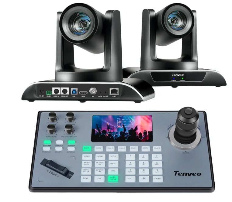 TEVO-VHD620A-2pcs+KB200PRO 20x Optical Zoom USB 3.0, HDMI, RJ45, SDI PTZ Camera And 4D Joystick Controller Conference System