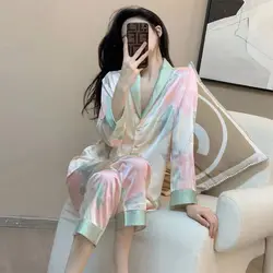 Pajamas Sets High-quality Light Luxury Silk Women's Sleepwear Spring Autumn Long-sleeve Fashion Ice Silk Home Clothes Loungewear