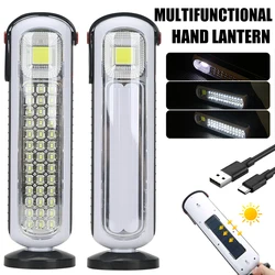 Luz LED de trabajo multifuncional portátil, linterna COB con carga USB y Solar, lámpara de emergencia para acampar impermeable de alta potencia para exteriores