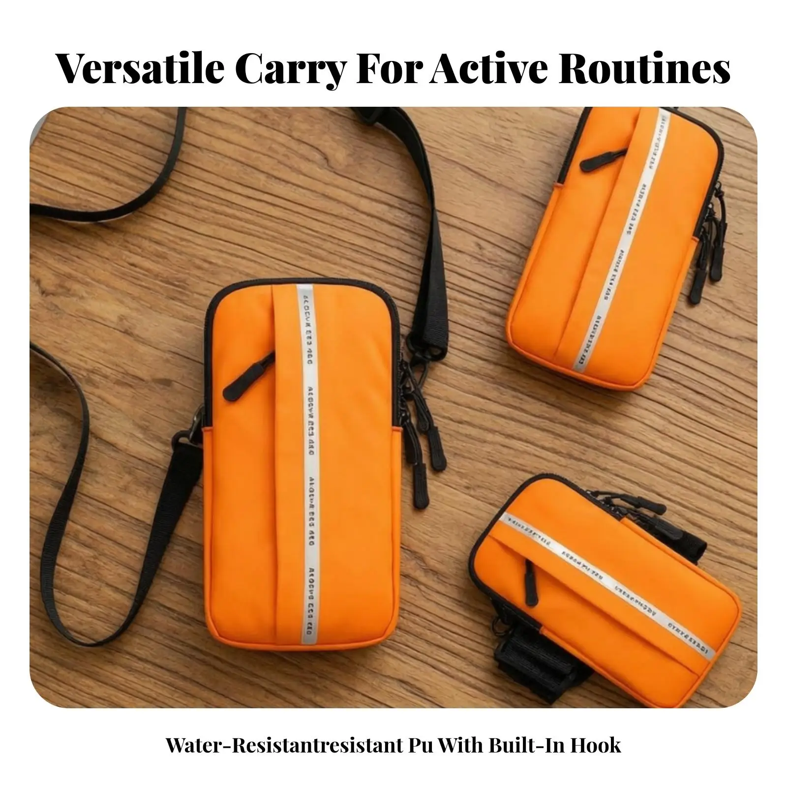Multi Use Sports Armband Phone Pouch for Biking PU Material Storage Bag with Clip for Keys Earbuds for Gym