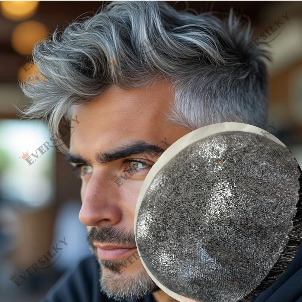 

White Grey 1B80 1B65 1B40 Human Hair Durable PU Poly Skin Toupee #4 Brown Men Scalloped Natural Hairline Man Prosthesi Hairpiece