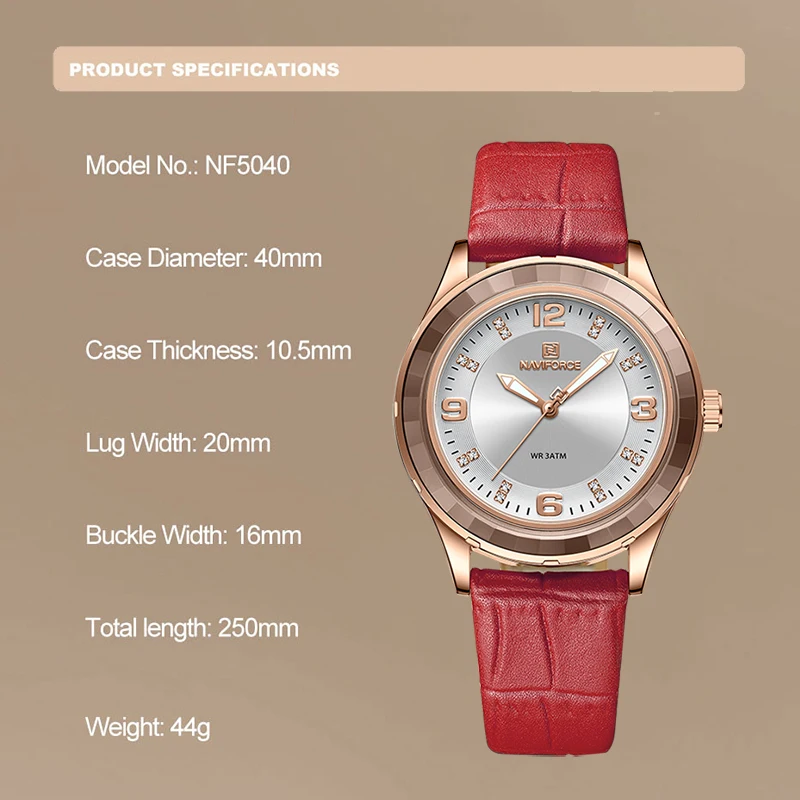 NAVIFORCE Women Watches Original Fashion Casual Lady Waterproof Wristwatch for Gifts Female Leather Strap Clock Relogio Feminino