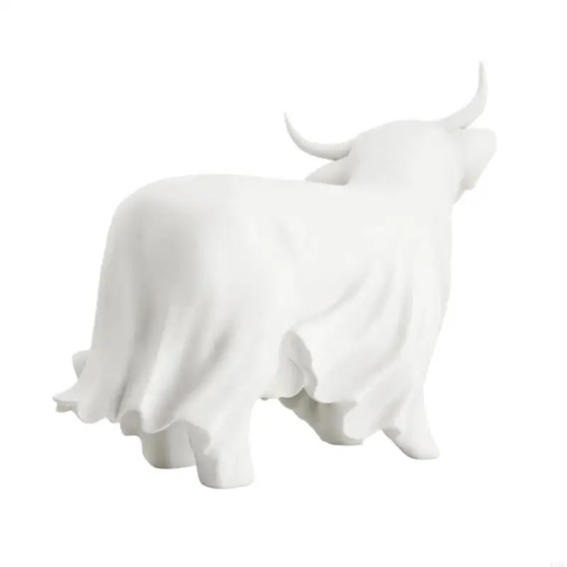  Halloween Resin White Ghostly High Land Cow Decors Figure for Desk Shelf Display
