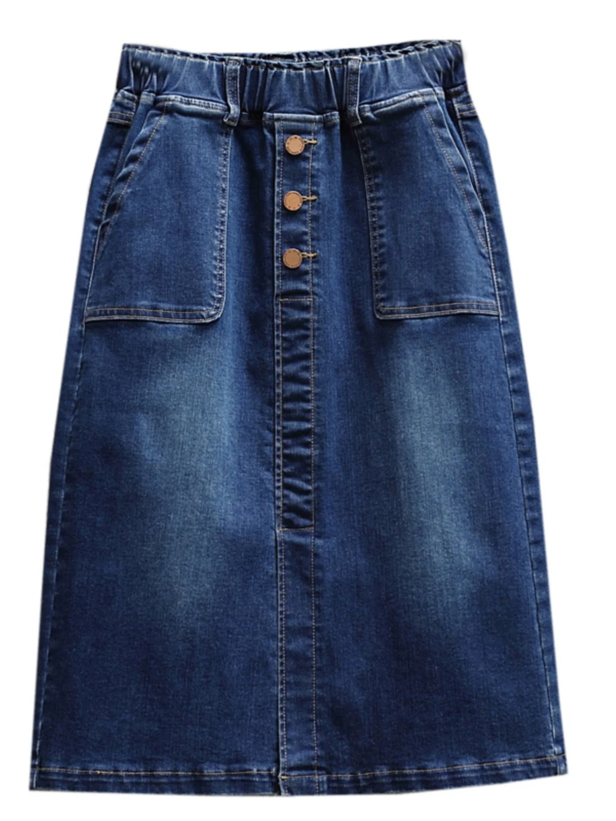 2024 Summer New Women\'s Denim Half Skirts Elastic Waist Elastic Split Denim Skirt Korean Fashion Versatile Mid-Length Skirt