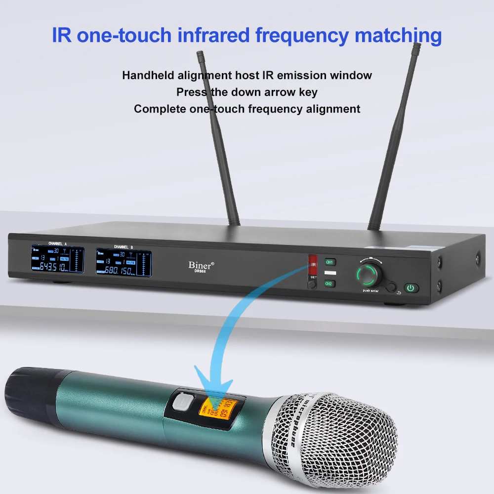 Biner-Microphone dynamique professionnel sans fil, DR666, déterminer le microphone pour la parole