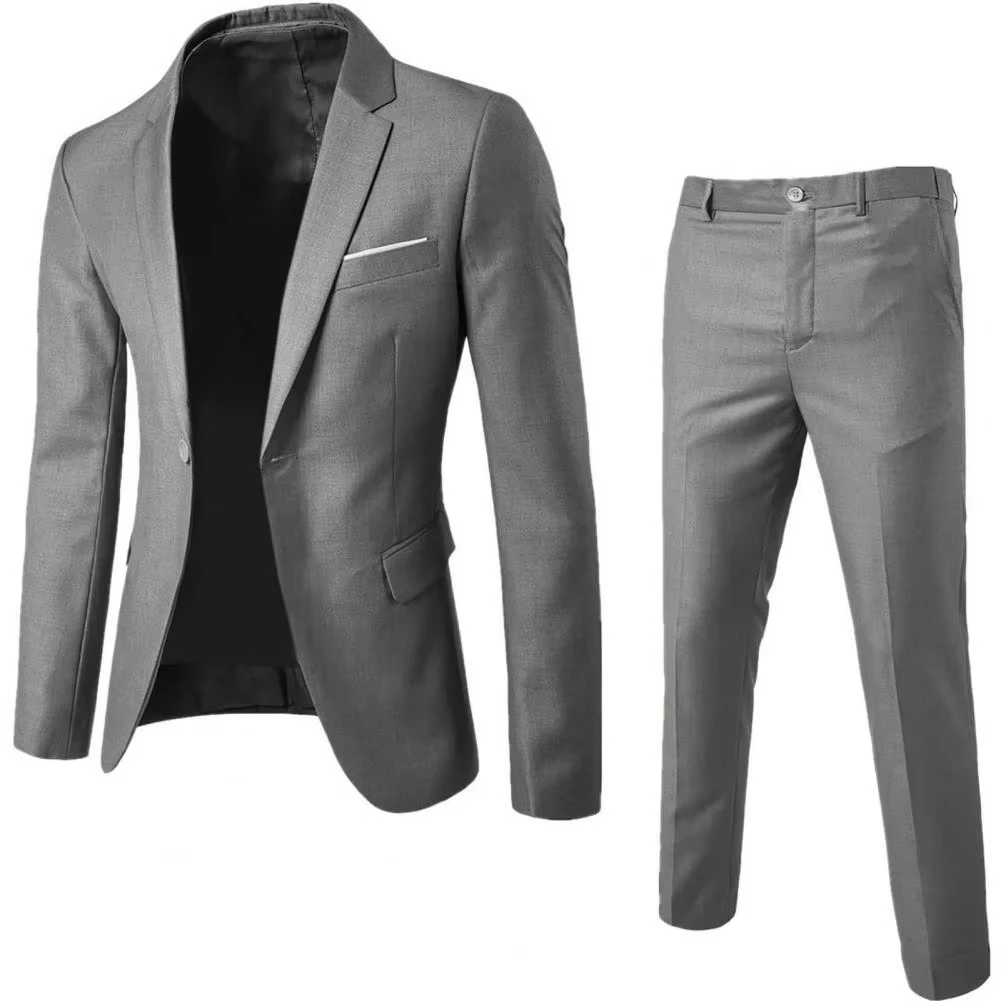 Veste et pantalon de costume monochromes pour hommes, revers à manches longues, poche à bouton unique, vêtements de tempérament ajustés, X88