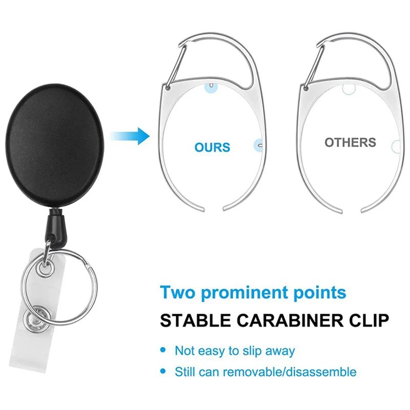 

J1UL1N 6 Pcs Badge Tether With Clips Retractable Badge Reel Carabiner Reel Clip Card Holders For ID Card Key Badge Holder