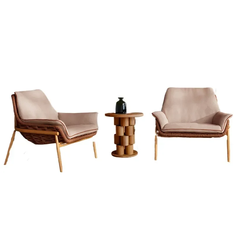 for Outdoor Sofa Courtyard Balcony Villa Hotel External Swing Combination Rattan Chair Open Air Solid Wood Coffee Table