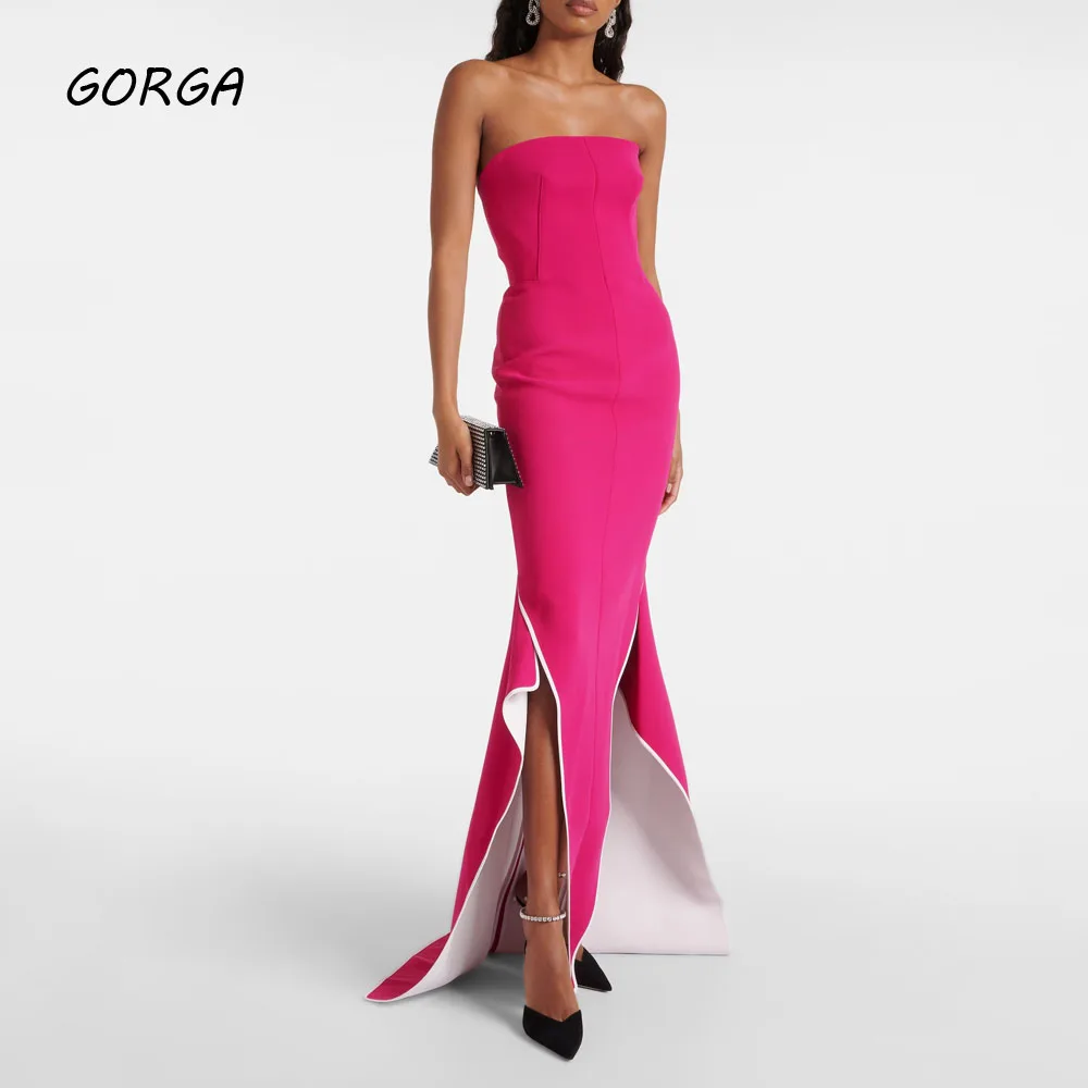 

GORGA Simple Fuchsia Strapless Mermaid 2024 Slim Backless Crepe Ocassion Gown Floor-Length Evening Dressفستان سهرة نسائي