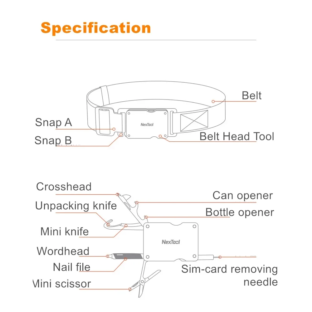 Imagem -06 - Nextool-ferramenta Multifuncional para Cinto Exterior para Homens Durável Liberação Rápida Leve Parafusos Faca Tesoura Abridor