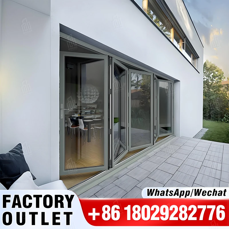 Elegante tweevoudige opvouwbare aluminium terrasglazen bi-vouwdeur voor balkon scheidingswand glazen vouwdeur vouwdeur