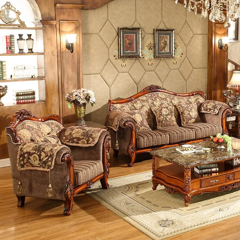 Single Three Seater Couch Furniture European Style Fabric Combination Sofa Set American Solid Wood Living Room Sofas And Seating