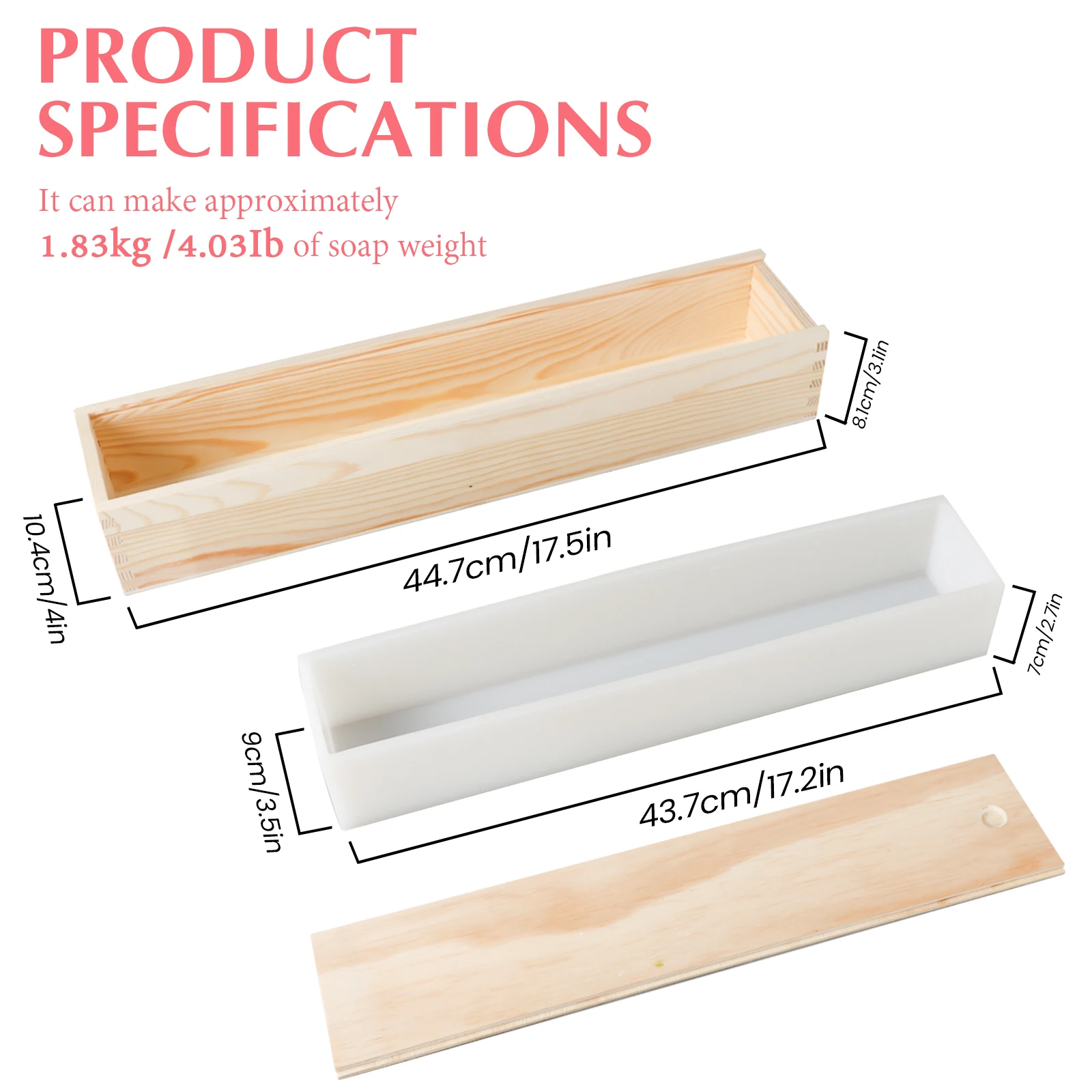 Long Rectangle Silicone Soap Mold Silicone Liner with Wooden Box Handmade Swirl Soap Making Tool