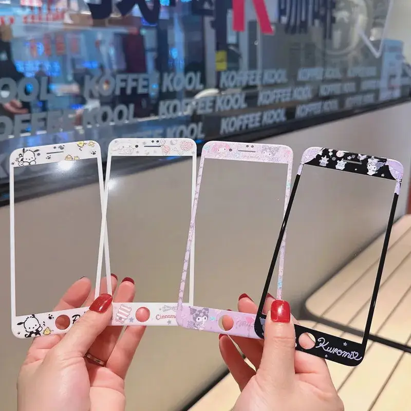 Vetro temperato a copertura totale per iPhone X XR Xs Max 11 12 13 14 Pro 6 7 8 Plus pellicola salvaschermo Soft Edge Film Cartoon Hello Kitty