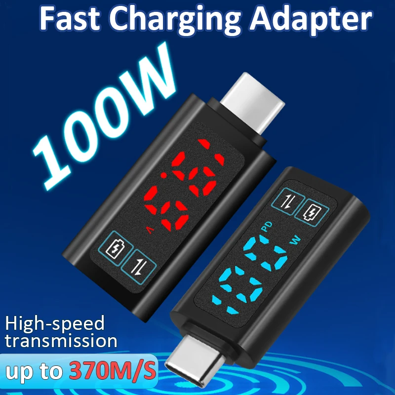 DC5-24V Fast Charging Adapter PD100W Intelligent Digital Display Voltage Ammeter PD100W Phone Charging Tester USB Type-C to C