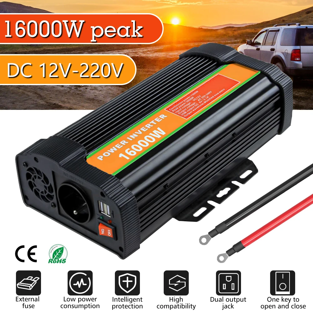 1600W Pure Sine Wave Inverter  DC 12V to 110V AC  Converter and Peak Power 3000W Car Inverter with 2.1A Dual USB Ports Quick