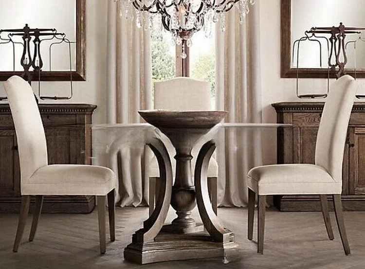 American solid wood dining table furniture simple carving old household round  table restaurant  table cha
