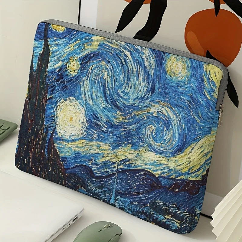 1, Van Gogh Starry Sky Pattern Laptop Bag, briefcase, suitable for 15 inch laptops, fixed laptop bag (without handheld)