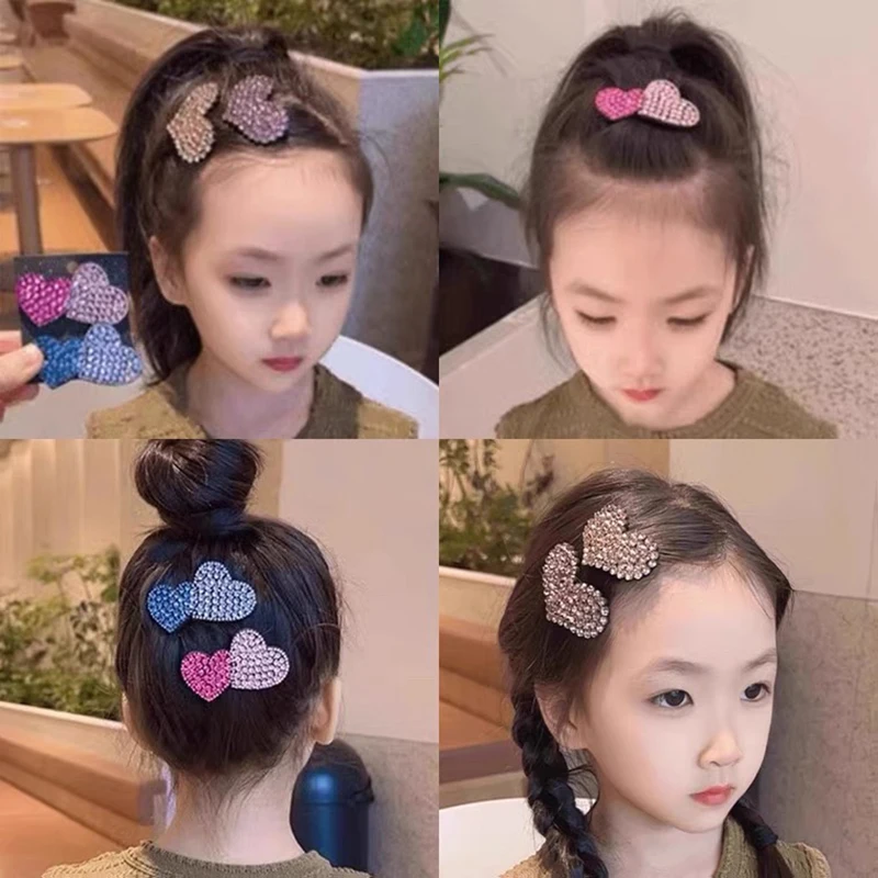 1Pc Heart Patches Rhinestone Double Heart Lovely Girls Hairpins Child Headwear Hairgrip BB Hair Clips Barrettes Hair Accessories