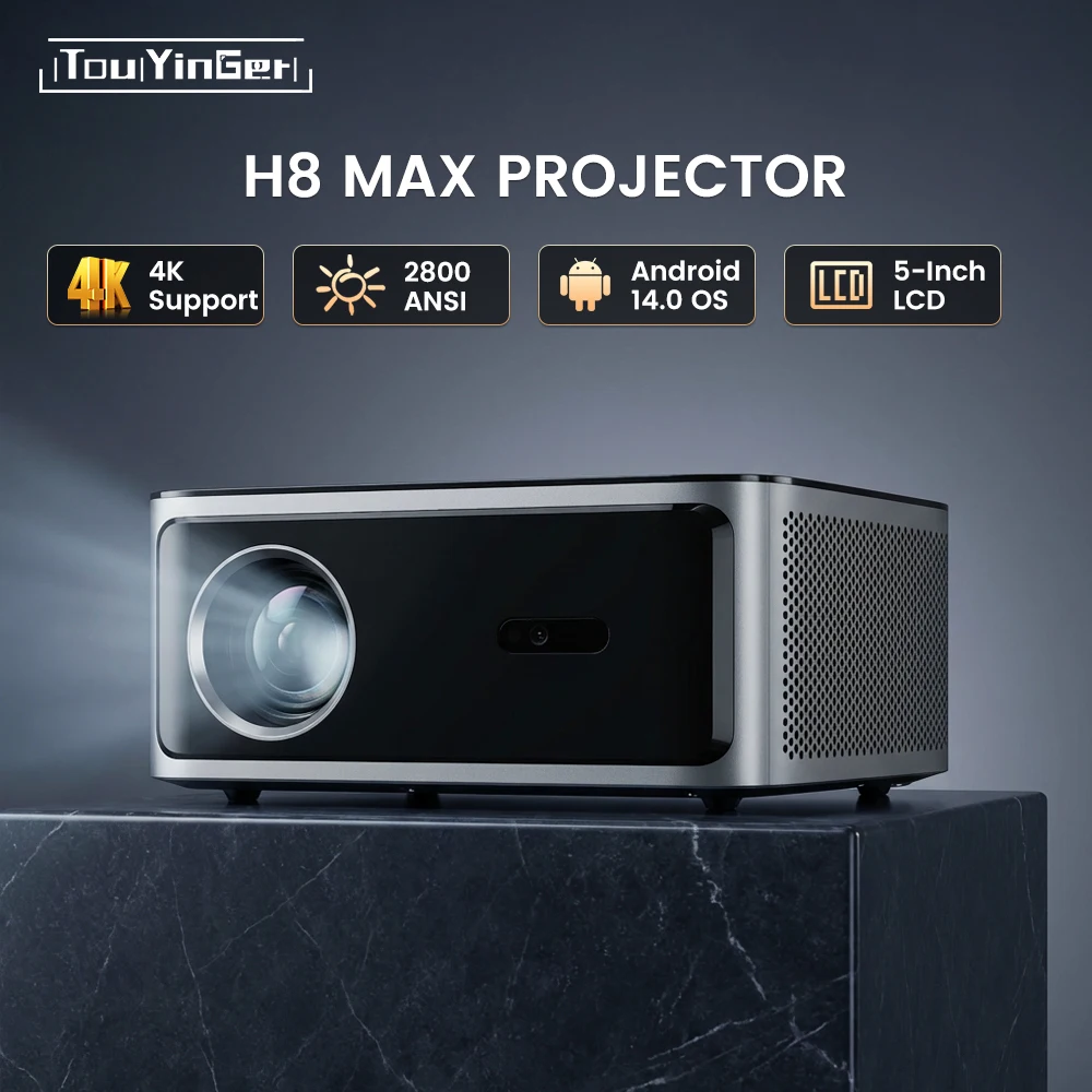 Проектор Touyinger 2700ANSI H8 MAX с 5-дюймовым LCD-экраном закрытого типа, Full HD 4K, Android 14, многофункциональный, для домашнего кинотеатра