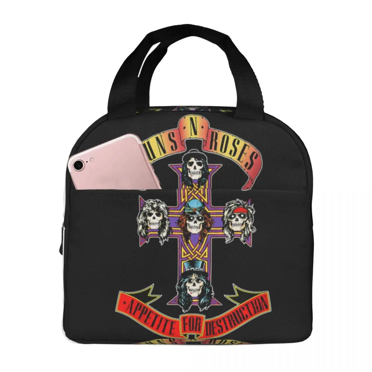 Heavy Metal Rock Music Band Guns N Rose Portable Lunch Boxes Women Multifunction Thermal Cooler Food Insulated Lunch Bag