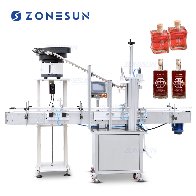 ZS-XG16D3 Automatic T-Cork Push Stopper Gin Wine Whisky Liquor Bottle Corker Press Capping Machine With Vibratory Sorter