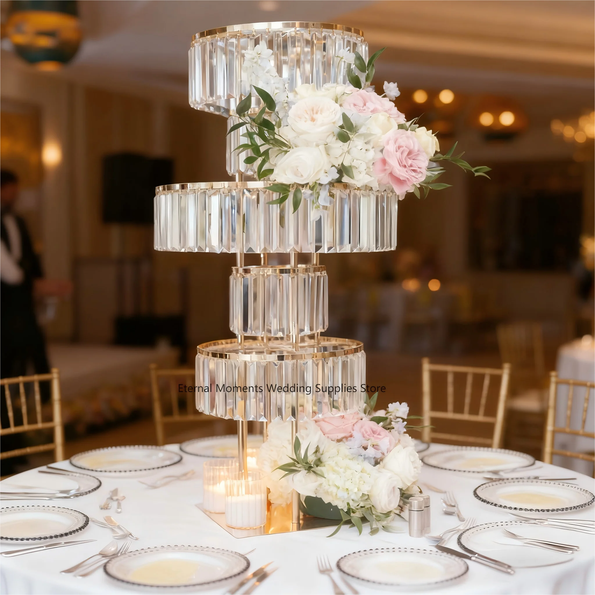 

6 шт., 5-уровневая подставка для цветов, золотой кристалл, свадебная центральная часть, квадратная акриловая ваза на пьедестале для декора стола, дорожное руководство для душа невесты