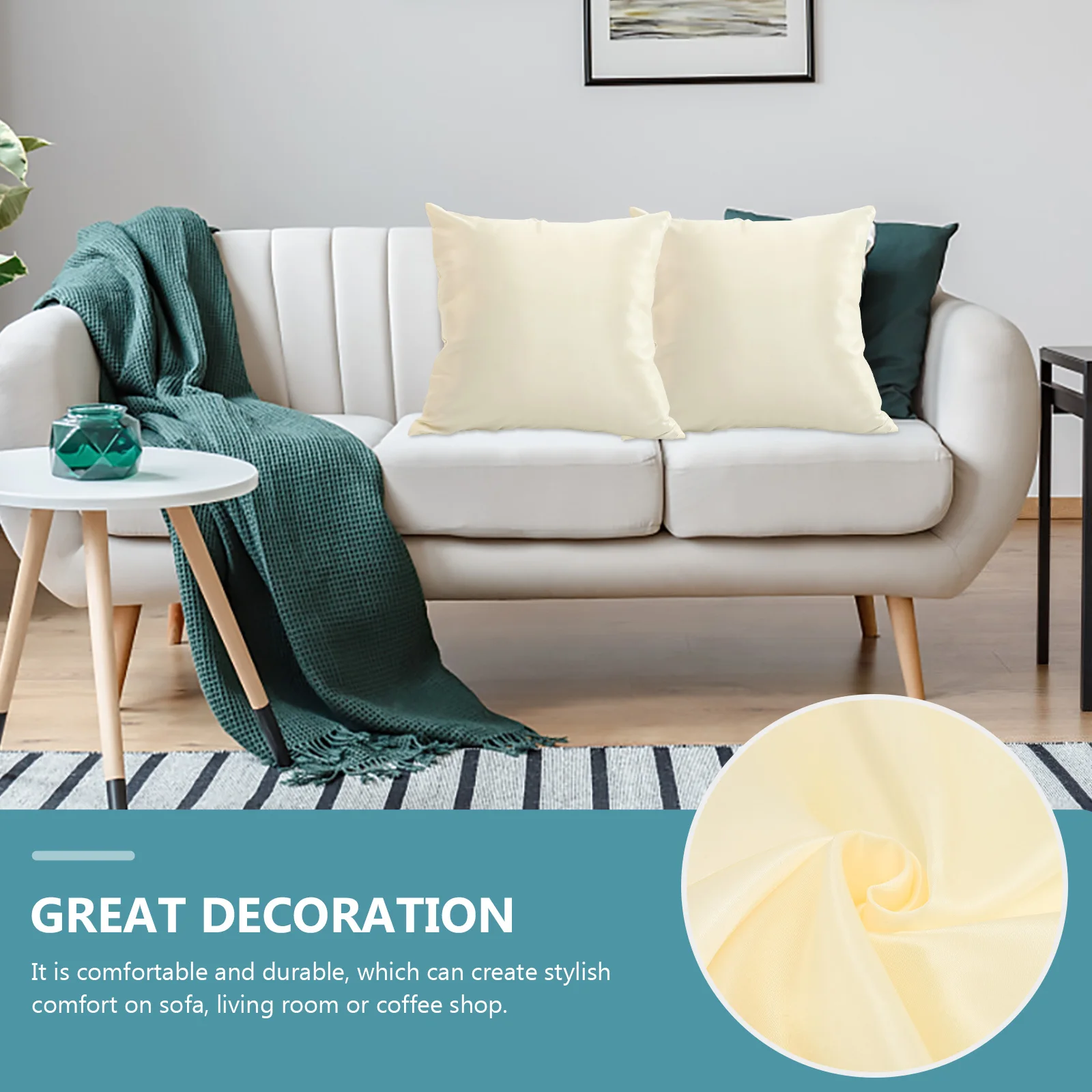 

2pcs Satin Covers Square Cushion Covers Sofa Pillow Cases Elegant Throw Pillow Lustrous Fabric Crease