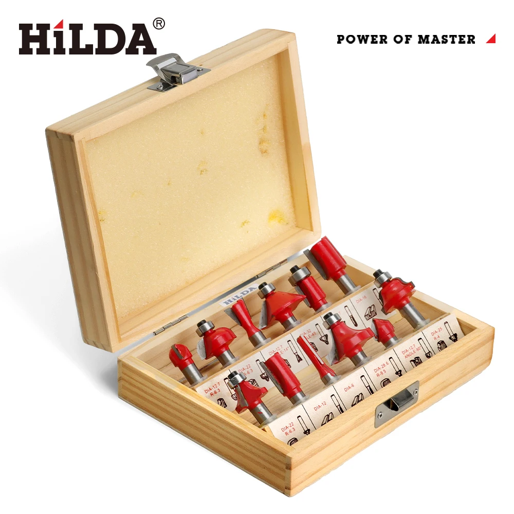 هيلدا قاطعة المطحنة 12 قطعة لجهاز توجيه الخشب النجارة الكهربائية المتقلب الخشب طحن النقش الشق آلة التشذيب 1/4 #5