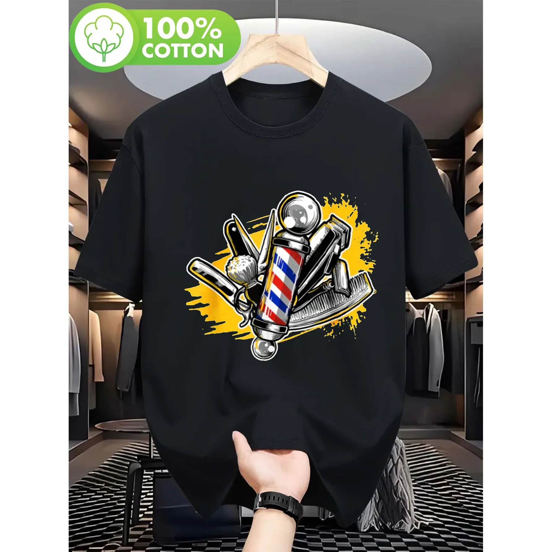 Barber Tool Graphic Tee Men Breathable 100% Cotton Short Sleeve Casual T Shirt Hairdresser Gift