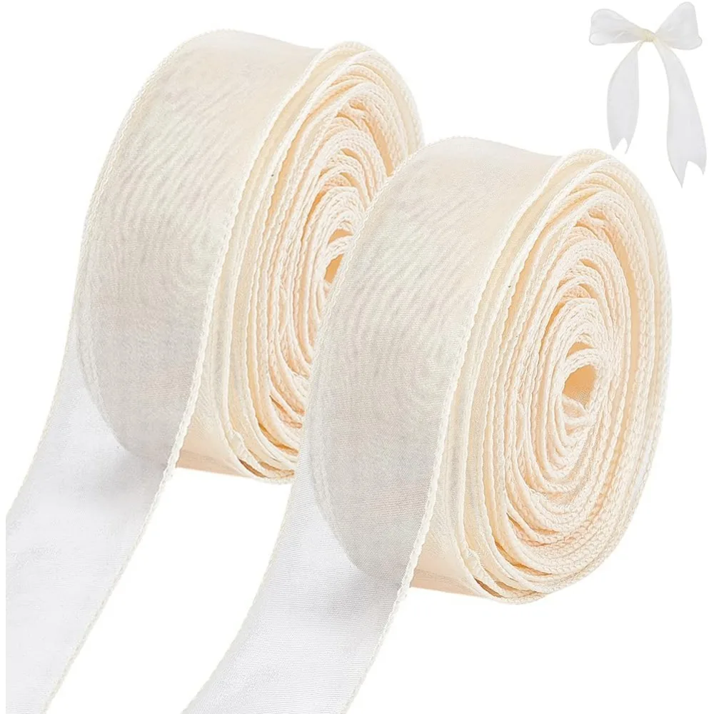 Champagne Chiffon Ribbon 2 Rolls 1-1/2 inch x 10 Yard Sheer Organza Ribbon Handmade Chiffon Silk White making kit