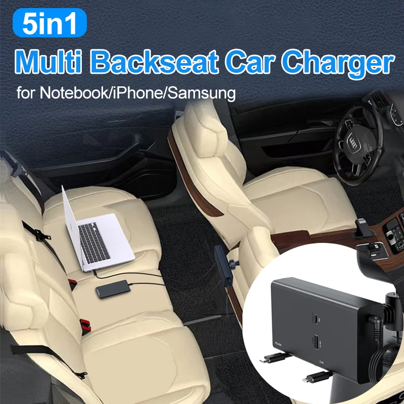 65W multi auto zatažitelný backseat auto nabíječka 5in1 nabíjení nádraží skříňka cigareta světlejší adaptér pro notebook/iphone/samsung