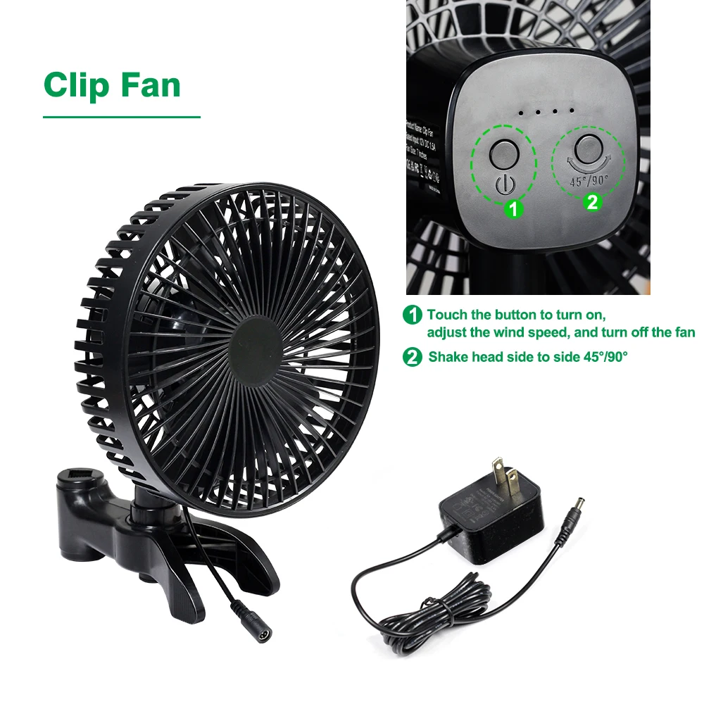 Plantenkas ventilator met clip-on bevestiging, 12W, kan worden aangesloten op een intelligente controller en snelheidsregelaar, tentkoelventilator.