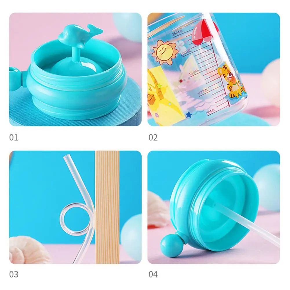 250ml Kids Funny Whale Water Spray Drinking Cup Cartoon Feeding Bottles With Straws Portable Children Cups Drinkware Cup Water