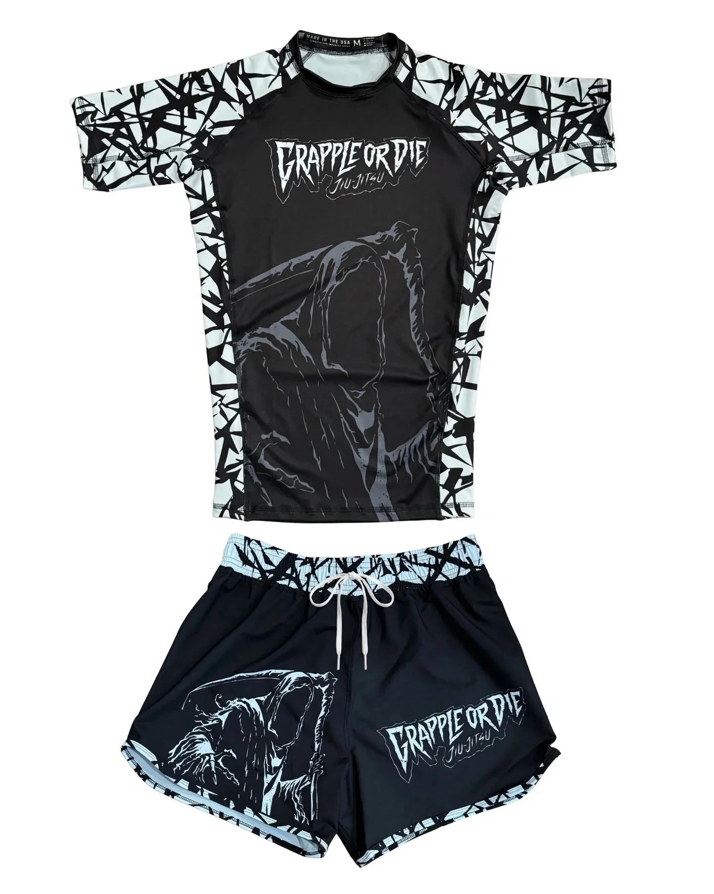 2026 Summer Black and White Prajna Theme Fighting Set, unisex, breathable and sweat wicking short sleeved+shorts two-piece set