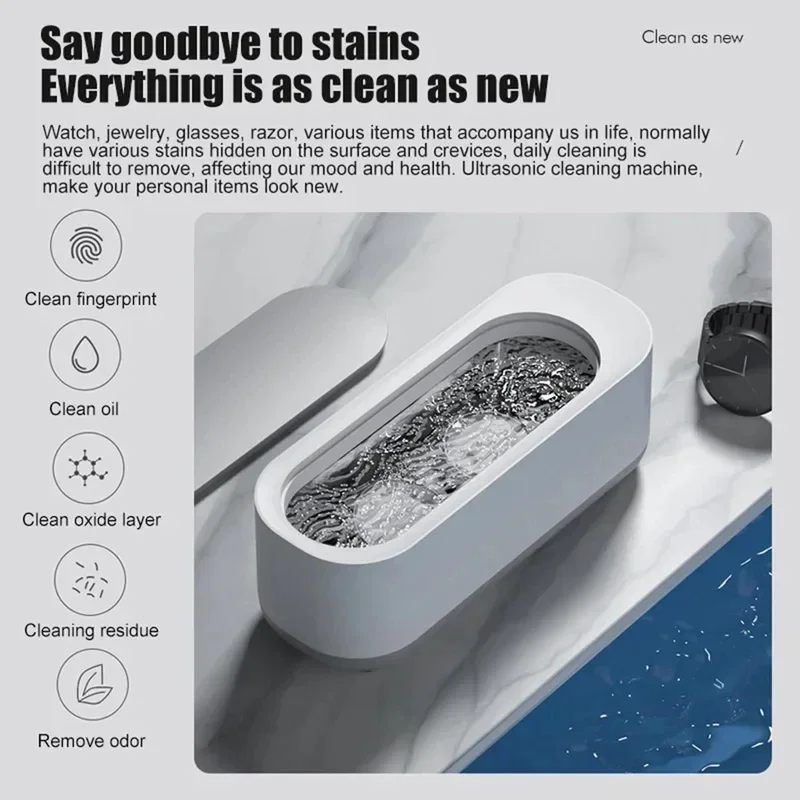 Multi-Functional Ultrasonic Cleaner Portable Household Small Jewelry Eyeglasses Watches Cleaner 360Degree Cleaning Machine