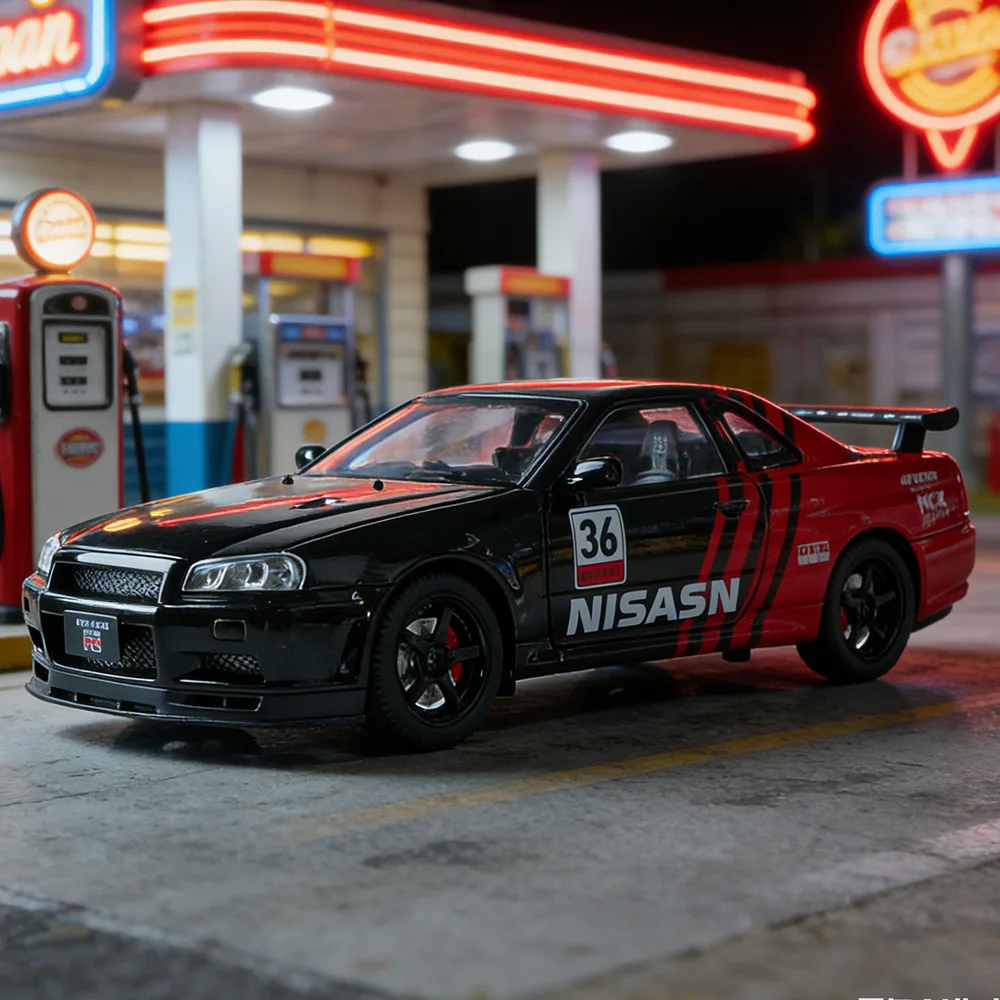 

Модель автомобиля GTR для взрослых, литая под давлением машинка из сплава с открывающимися дверями и багажником, подарок на День святого Валентина для коллекционеров автомобилей и мужчин