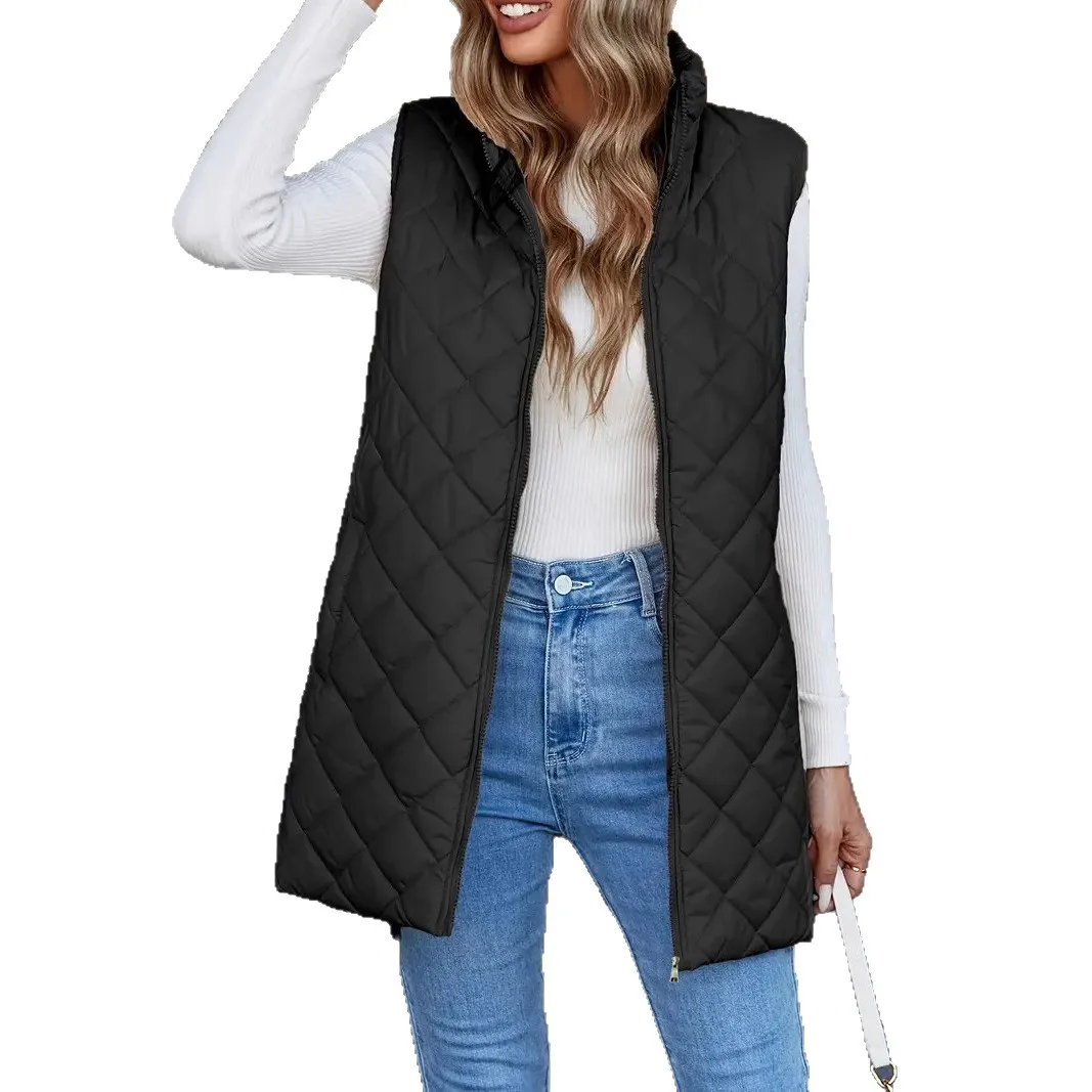 Femmes gilets Parka sans manches solide Parkas col rabattu vestes d'extérieur épissé ample décontracté basiques manteau poches à glissière