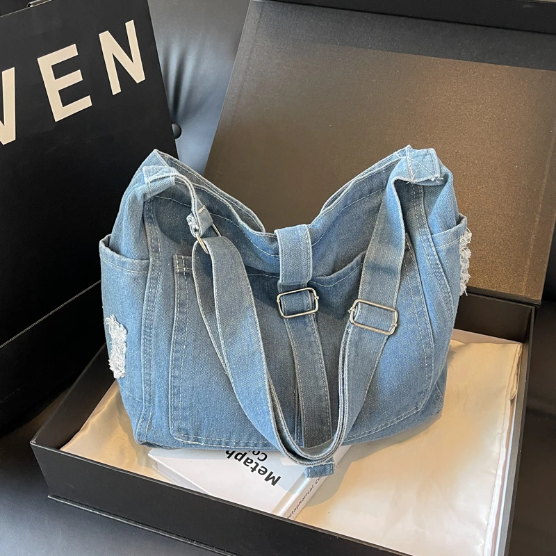 Denim Zipper Large Capacity Women's Shoulder Bags 2024 Fashion Sewing Thread Trend High Quality Summer Hot Sale Crossbody Bag