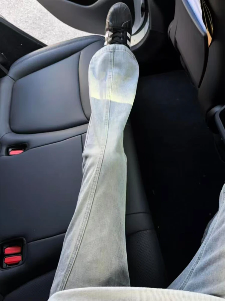 

Blue American Sle Slant Cut Fce Lined Micro Flared Jeans Men Winter High End Feeling Haome Straight Leg Pants
