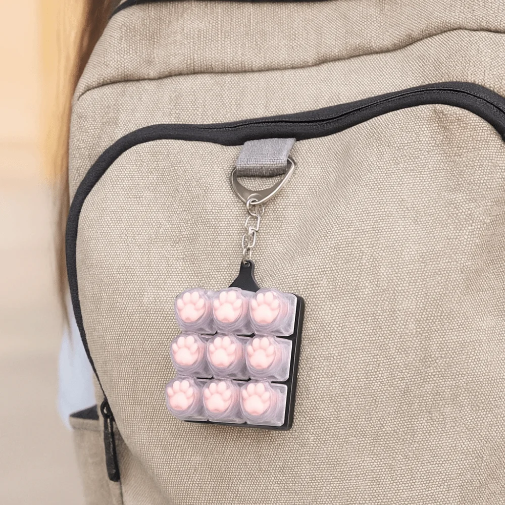 Relaxing 9Keys Fidget Keychain Keys Button DIY Keyboard Finger Keyboard Cap Pass The Time Cat's Paw Shape Clicker Toy Adult Toy