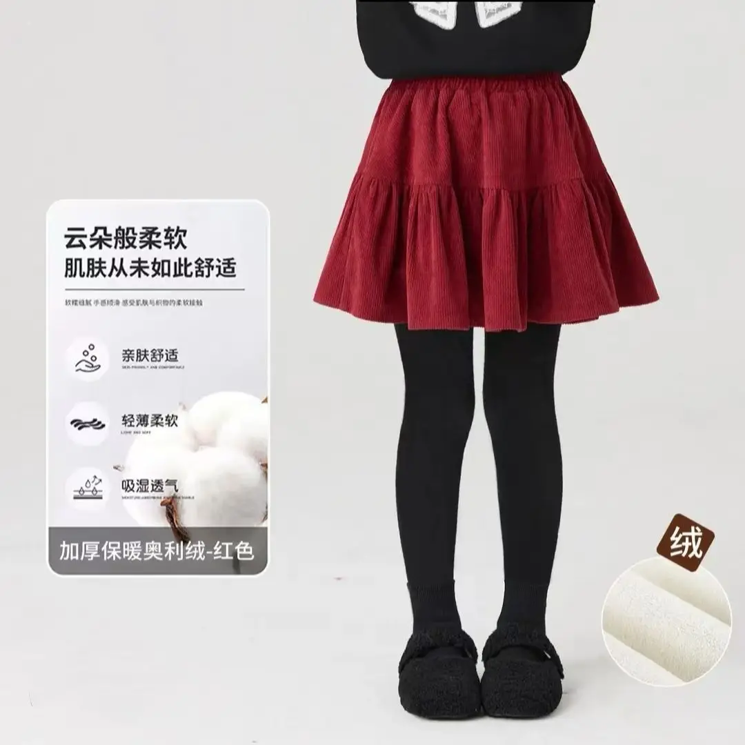 2026 spring winter Girl clothes JK Skinny culottes Pleated skirt Pants Thickened Leggings teens pantihose velvet 4 10 14 12 year