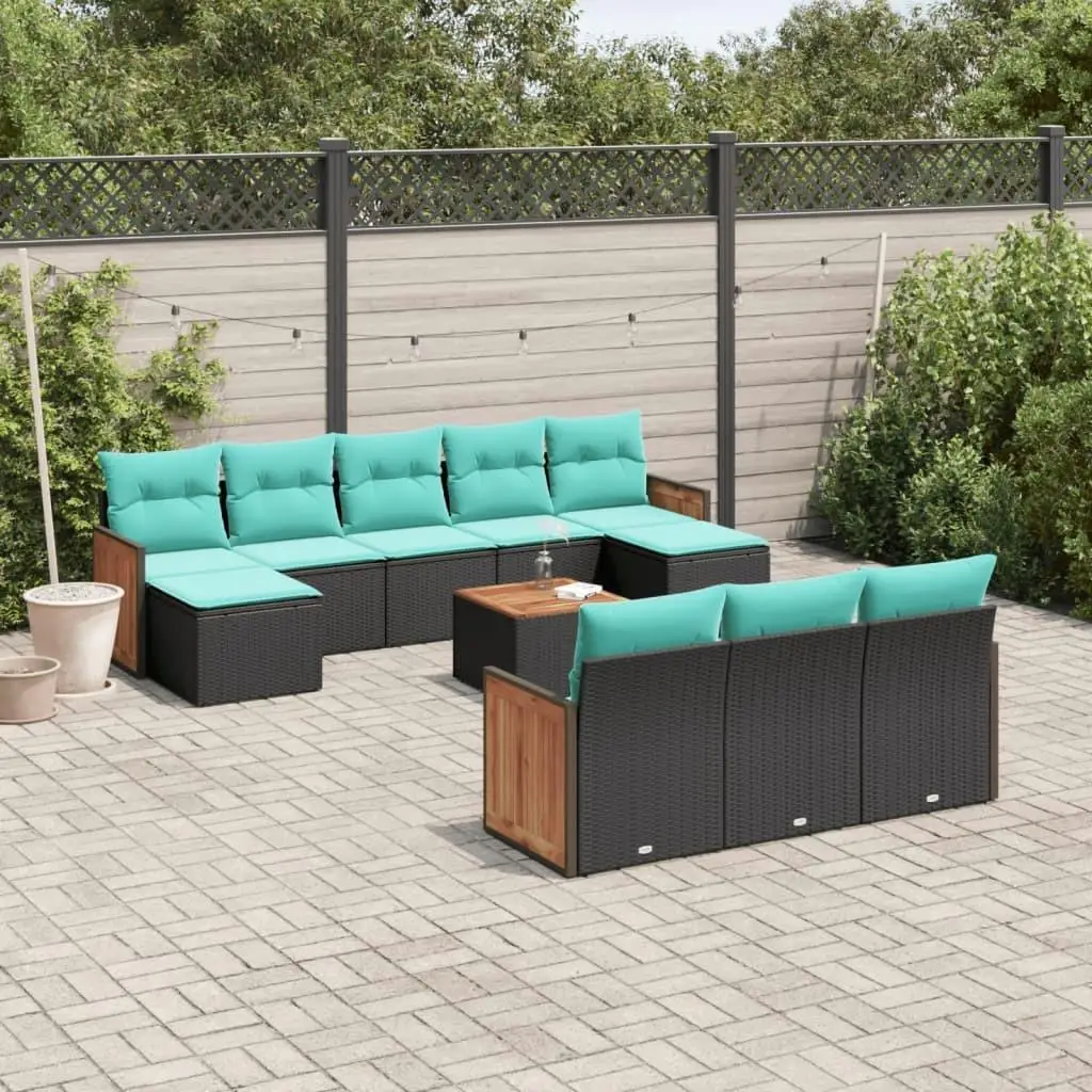 

11 Piece Outdoor Wicker Sofa Set with Cushions Black Rattan Furniture Patio Conversation Set